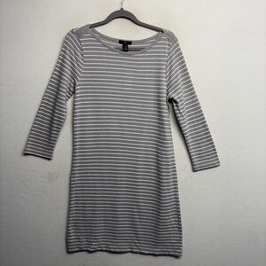 NWT Gap Midi Dress 3/4 Sleeve Gray Striped Cotton